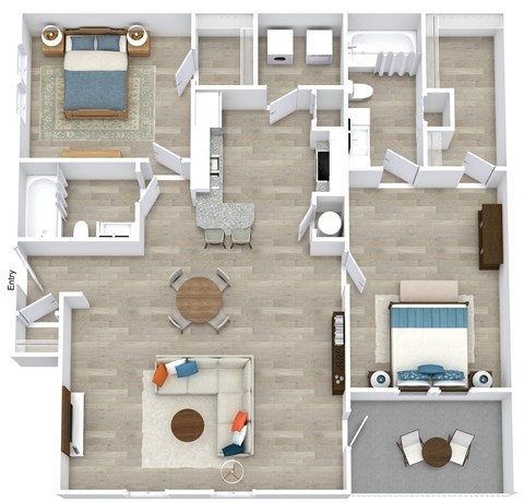Floor plan for 2 beds, 2 baths, 1098 sqft
